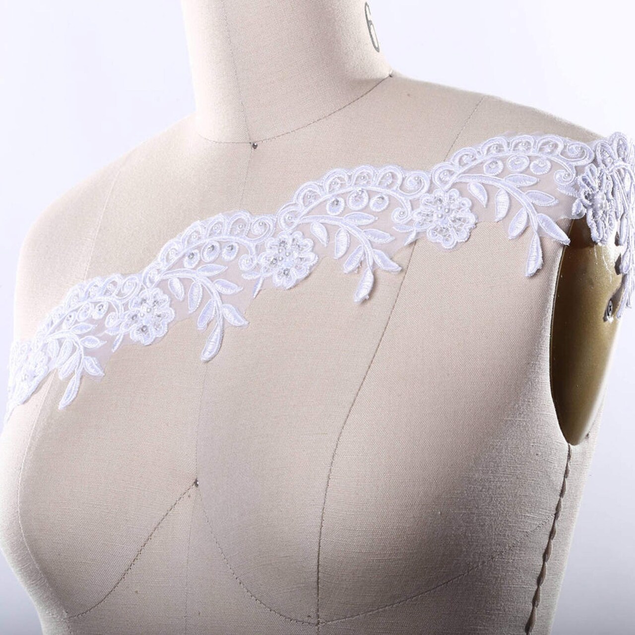 1 Yard 3.25 Inch Ivory Wide Alencon Bridal Lace Trim with Scalloped Edging and Delicate Beading